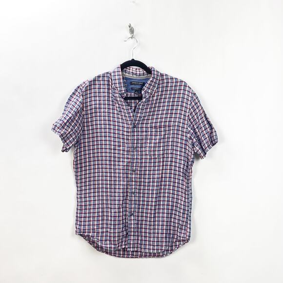 Banana Republic Other - Banana Republic Small Mens Red Blue Checkered Linen Button Down Shirt